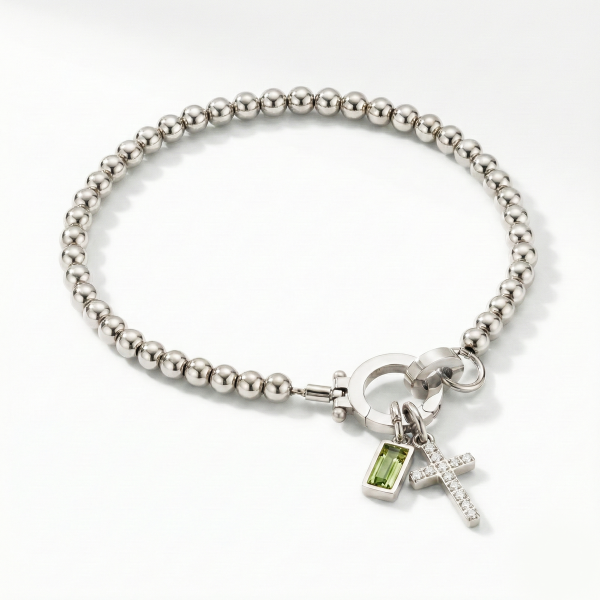 Beaded Birthstone Cross Charm Bracelet