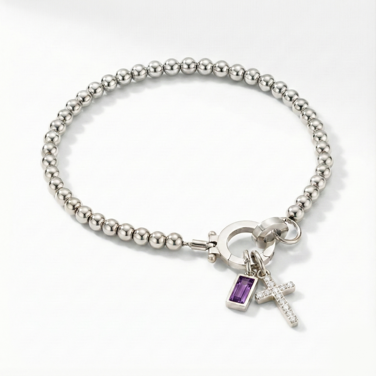 Beaded Birthstone Cross Charm Bracelet