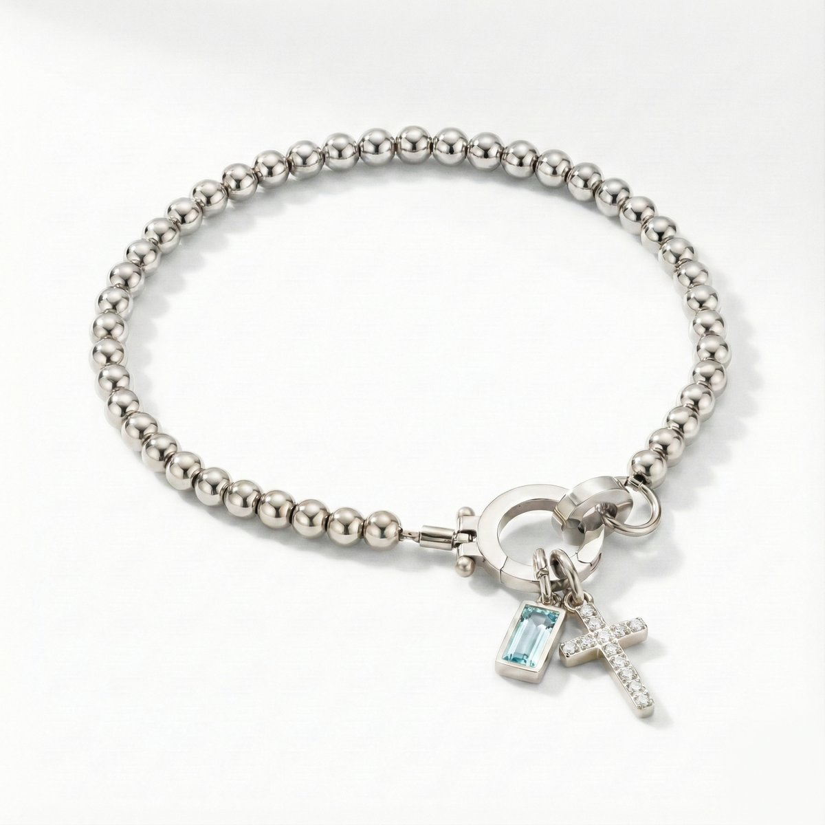 Beaded Birthstone Cross Charm Bracelet