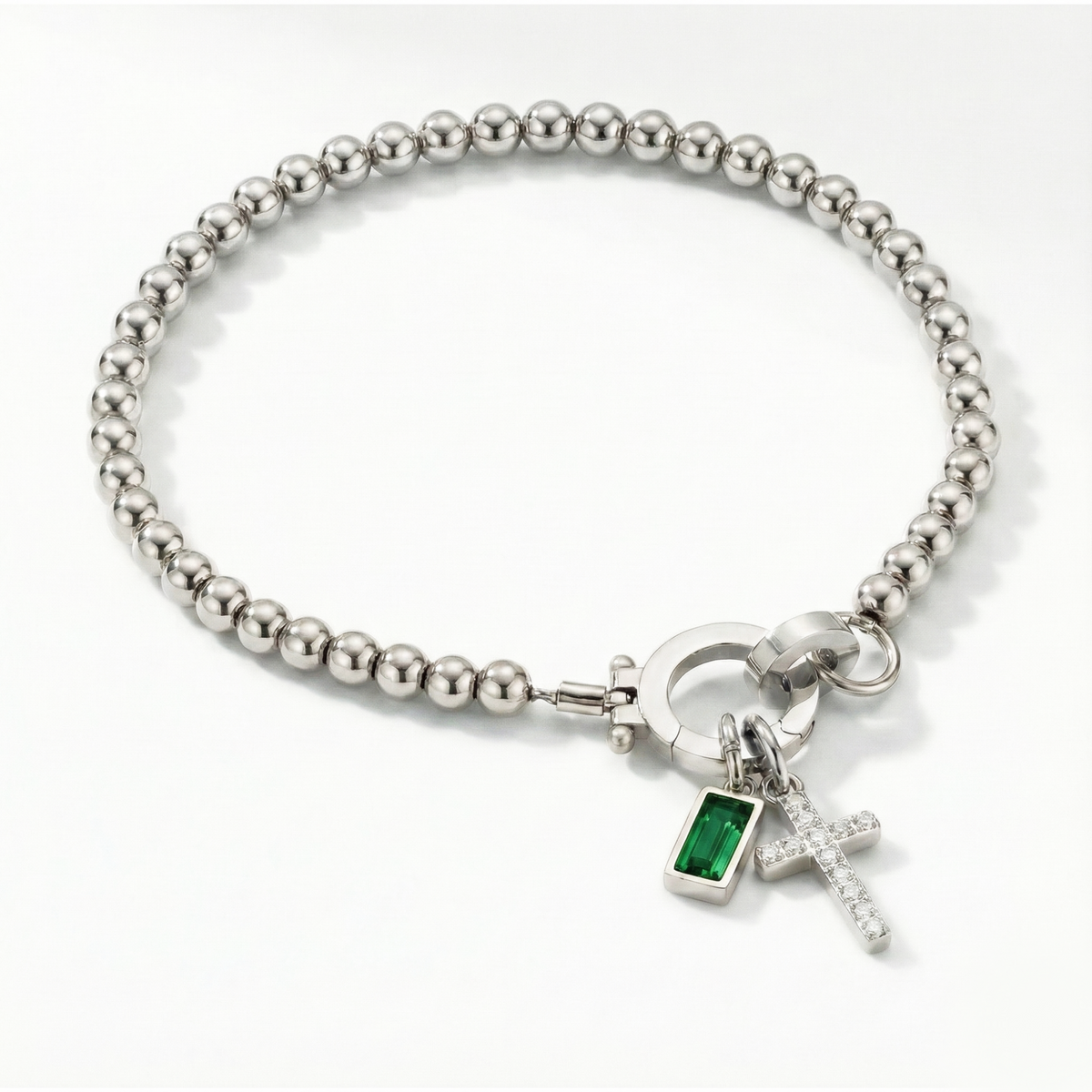 Beaded Birthstone Cross Charm Bracelet