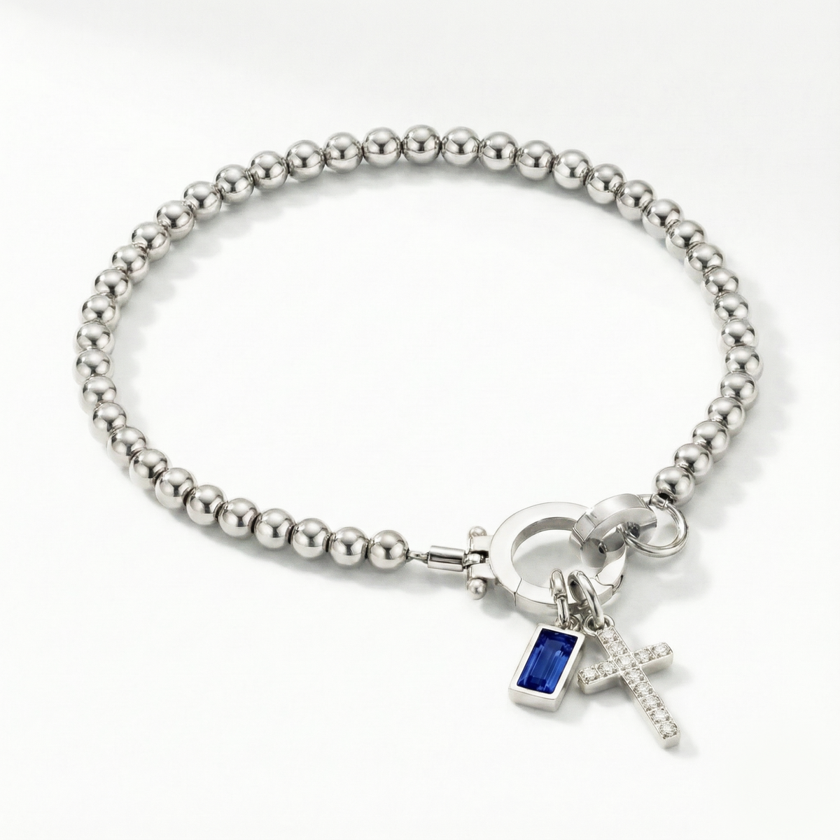 Beaded Birthstone Cross Charm Bracelet